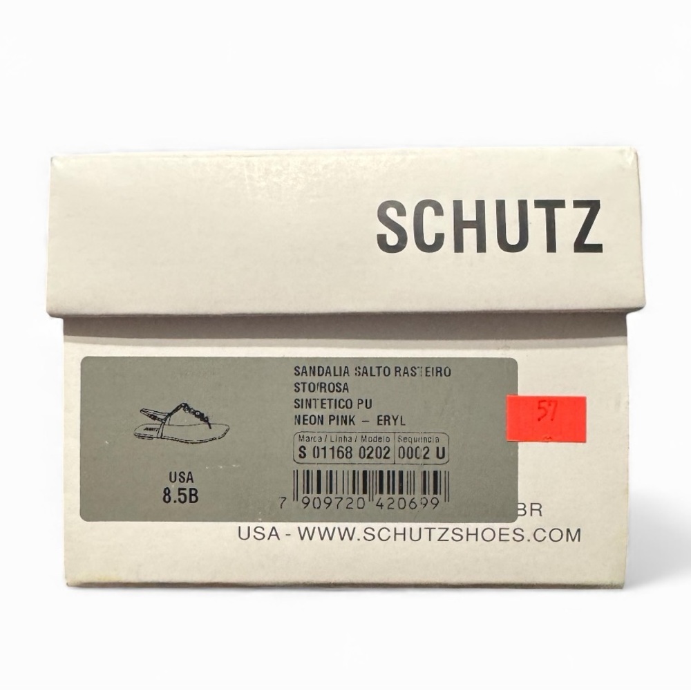 Schutz Eryl Neon Pink Embellished Thong Sandals Shoes 8.5 Resort Holiday Festive - Picture 9 of 10